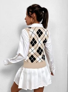 Argyle Pattern Sweater Vest - Multicolor - View 2