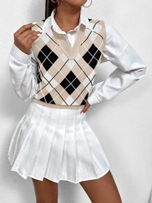 Argyle Pattern Sweater Vest - Multicolor - View 3