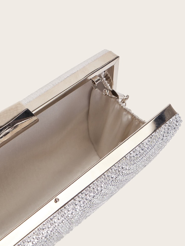 SHEIN Belle 閃爍亮晶晶,光鮮亮麗,優雅精緻的迷你鑲嵌方形鑽石晚宴手提包,適合派對女孩,女人使用,完美適用於派對,婚禮,舞會,晚餐/宴會,是女性的最佳禮物 - 銀色 - 查看 6