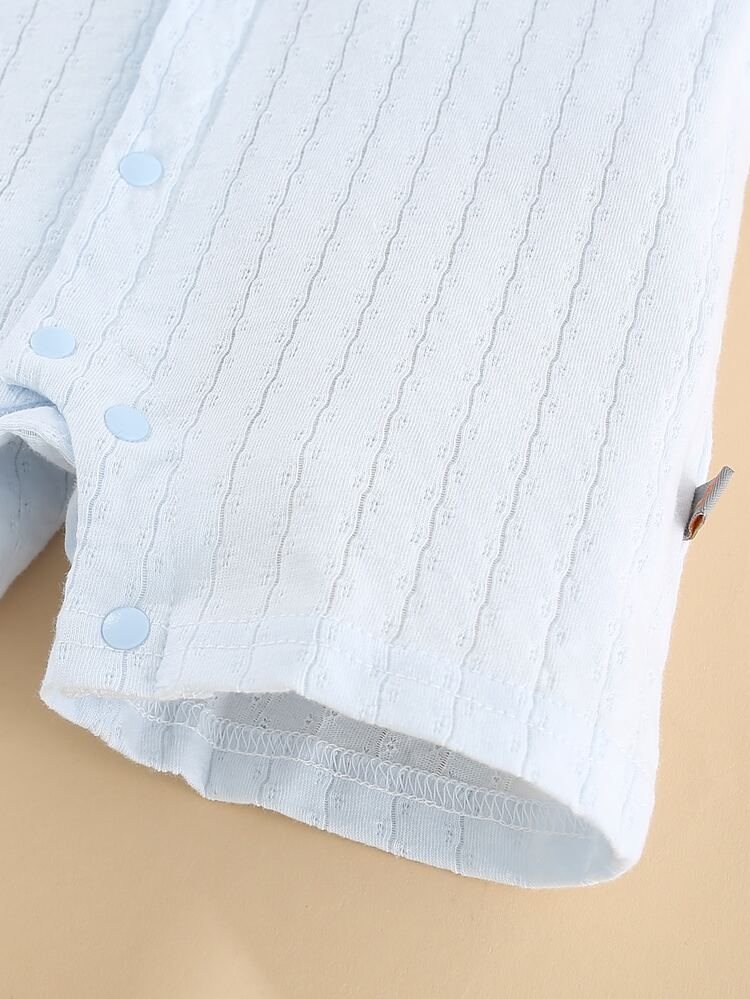 Peninsula Baby Rompers Em bé Tương phản ren Nút phía trước Hoạt hình Khối Màu - Xanh và trắng - Xem 6