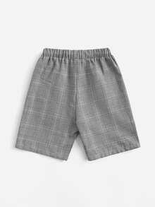 SHEIN Quần Short Trai Dây kéo Sọc bên Sọc ca rô Giải trí - Xám - Xem 2