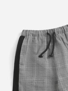 SHEIN Quần Short Trai Dây kéo Sọc bên Sọc ca rô Giải trí - Xám - Xem 3