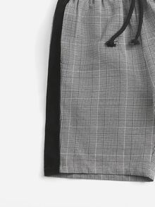 SHEIN Quần Short Trai Dây kéo Sọc bên Sọc ca rô Giải trí - Xám - Xem 4