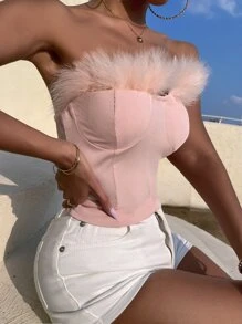 Allurite Fuzzy Trim Tube Top - Baby Pink - View 7