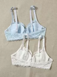 2packs Floral Lace Underwire Lingerie Bra - Blue and White - View 2