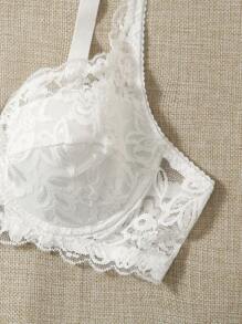 2packs Floral Lace Underwire Lingerie Bra - Blue and White - View 3