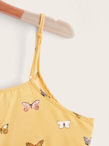 SHEIN VCAY Tie Hem Butterfly Print Cami Crop Top - Yellow - View 4