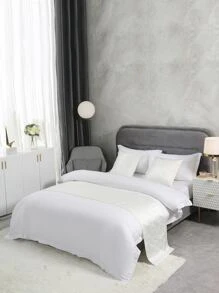 Jacquard Marble Satin Bed Runner Set - White - View 1