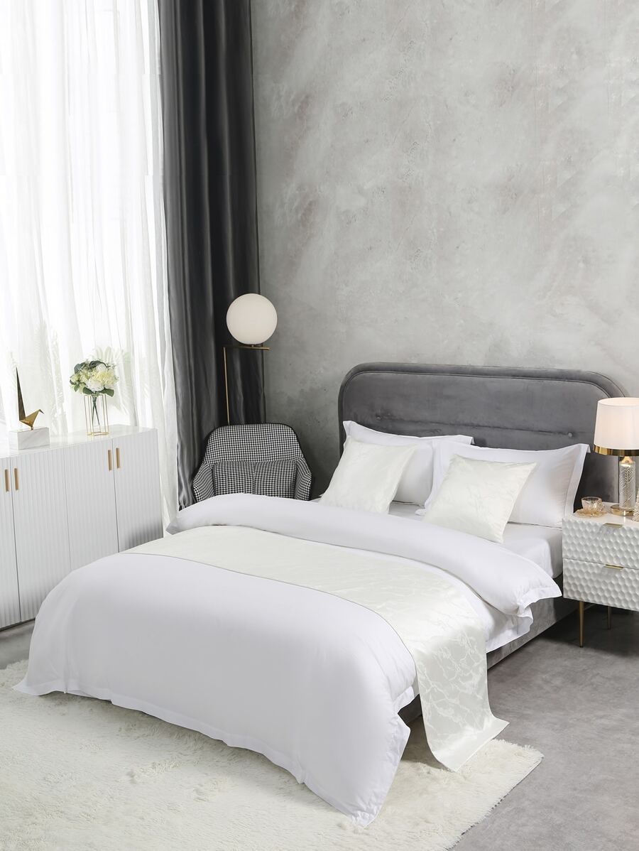Jacquard Marble Satin Bed Runner Set - White - View 1