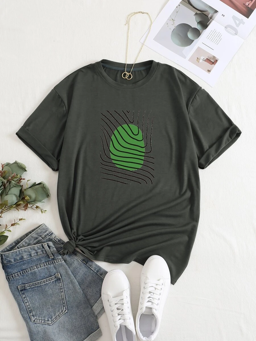 Áo thun nữ Đồ họa Giải trí - Màu xám đen - Xem 1