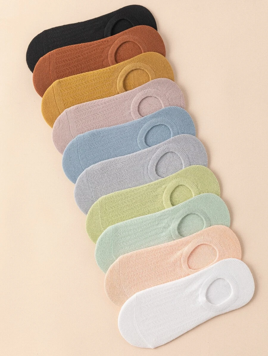 10pairs Solid Invisible Socks - Multicolor - View 1