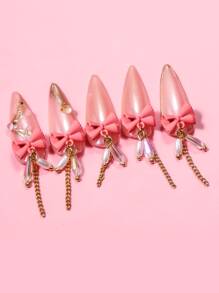 5 miếng trang trí móng tay thiết kế nơ - Màu Hồng  Dưa hấu - Xem 1