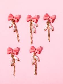 5 miếng trang trí móng tay thiết kế nơ - Màu Hồng  Dưa hấu - Xem 2