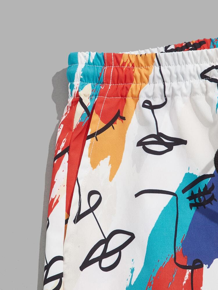GENTILAND Men Brush Stroke & Figure Graphic Shorts - Multicolor - View 4