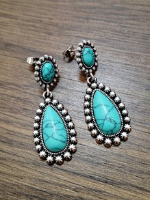 Water Drop Earrings - Blue - View 2