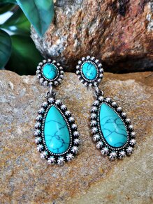 Water Drop Earrings - Blue - View 6