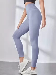 Easithlete 瑜伽打底褲無縫高彈力收復緊縮褶皺臀部運動緊身褲 - 藍色 - 查看 6