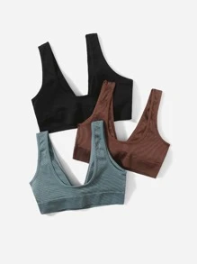 Easithlete 3入組中等支撐度,無縫透氣柔軟運動胸罩 - 彩色 - 查看 2