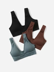 Easithlete 3入組中等支撐度,無縫透氣柔軟運動胸罩 - 彩色 - 查看 3
