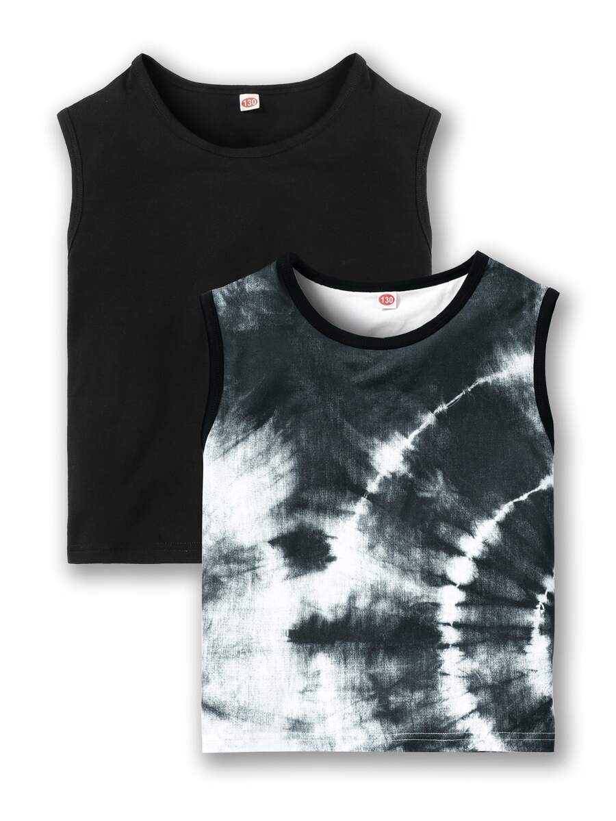 Tanks Bé Trai Cà vạt nhuộm Giải trí - Đen và trắng - Xem 1