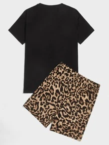 SHEIN Men Leopard Print Patch Pocket Top & Shorts Loungewear Set - Multicolor - View 2