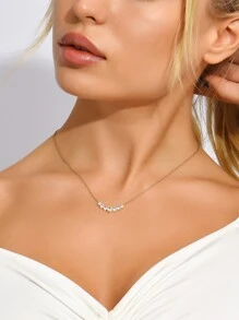 Cubic Zirconia Decor Necklace - Yellow Gold - View 2