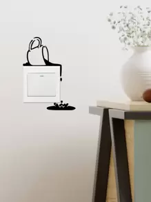 Coffee Pattern Switch Wall Sticker, Stickers, Wall Decal, Vinyl Decal For Home Decorations, Spring Decoration Items Refresh Your Home, Rama Decoration Stickers Gifts Birthday Graduation - Black - View 2