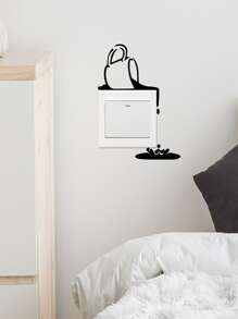 Coffee Pattern Switch Wall Sticker, Stickers, Wall Decal, Vinyl Decal For Home Decorations, Spring Decoration Items Refresh Your Home, Rama Decoration Stickers Gifts Birthday Graduation - Black - View 5
