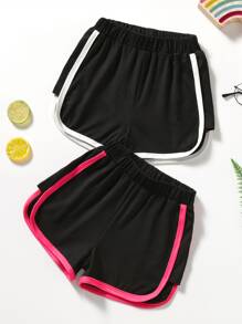 Toddler Girls 2pcs Contrast Binding Shorts - Black - View 1