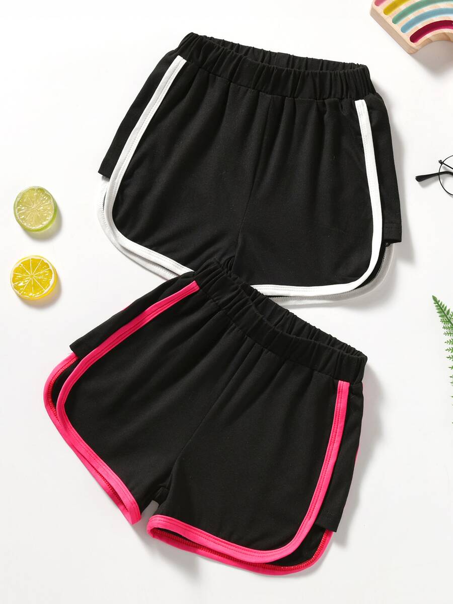 Toddler Girls 2pcs Contrast Binding Shorts - Black - View 1