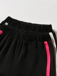 Toddler Girls 2pcs Contrast Binding Shorts - Black - View 3