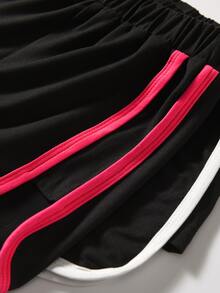 Toddler Girls 2pcs Contrast Binding Shorts - Black - View 4