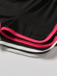 Toddler Girls 2pcs Contrast Binding Shorts - Black - View 5