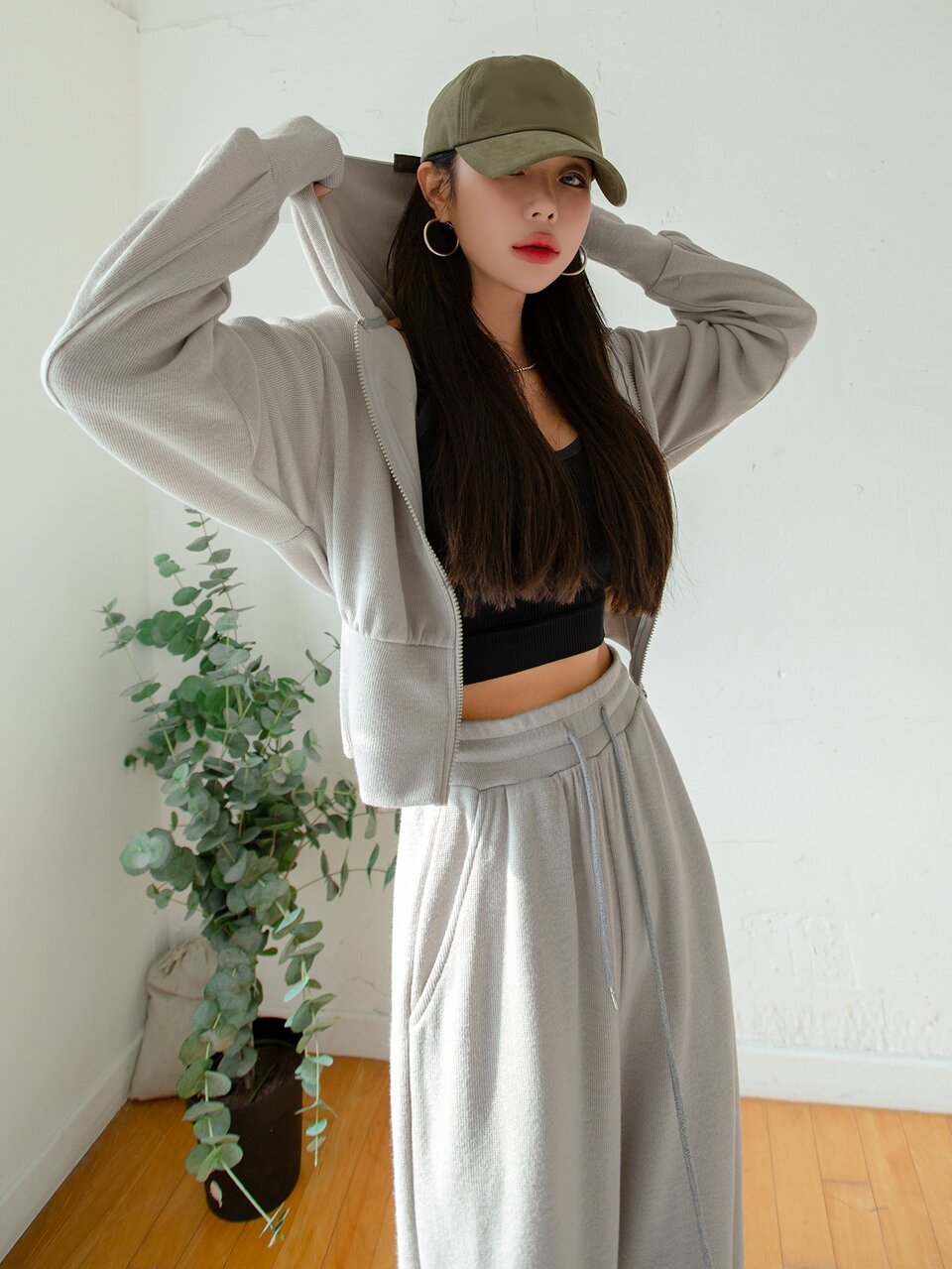 Drop Shoulder Hooded Jacket & Drawstring Waist Pants