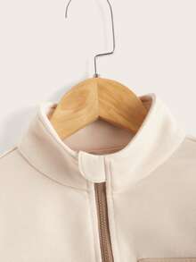 SHEIN 小女童落肩袖翻蓋口袋夾克 - 杏色 - 查看 3