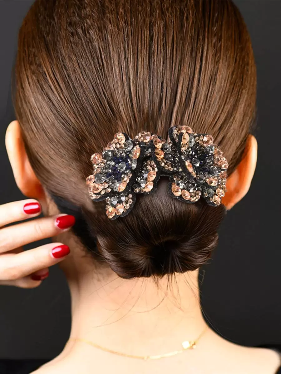 1个镶钻花朵发爪夹（水钻颜色随机），女士度假装扮，发饰 - 彩色 - 查看 1