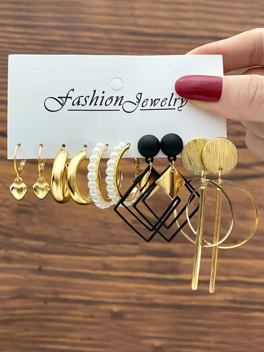 5對人造珍珠裝飾耳環 - 彩色 - 查看 1