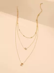 Letter E Charm Layered Necklace - Yellow Gold - View 2