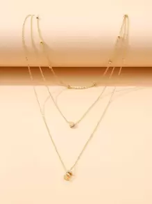 Letter E Charm Layered Necklace - Yellow Gold - View 3