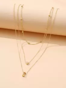 Letter E Charm Layered Necklace - Yellow Gold - View 4