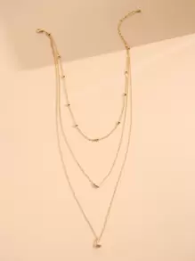 Letter L Charm Layered Necklace - Yellow Gold - View 2