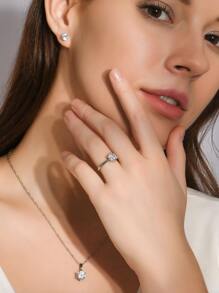 4pcs Cubic Zirconia Decor Jewelry Set - Silver - View 2