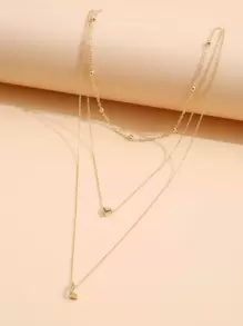 Letter L Charm Layered Necklace - Yellow Gold - View 3