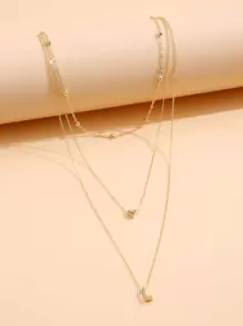 Letter L Charm Layered Necklace - Yellow Gold - View 4