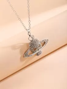 Rhinestone Skull Charm Necklace - Silver - View 5