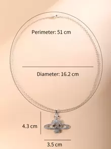 Rhinestone Skull Charm Necklace - Silver - View 4