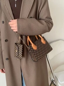 Mini Floral Pattern Bucket Bag With Coin Purse - Brown - View 2