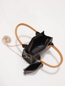 Mini Floral Pattern Bucket Bag With Coin Purse - Brown - View 6