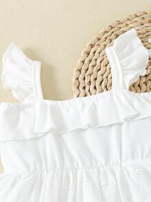 Bebé Vestido ribete con fruncido con bordado con ojal