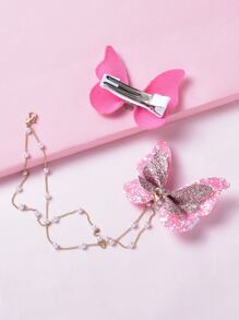 1pc Elegant And Colorful Butterfly Pearl Chain Hair Clip For Girls - Multicolor - View 2